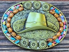 NEW BRONZE HAT SW INDIAN RODEO WESTERN COWBOY BELT BUCKLE