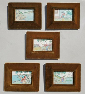 ANTIQUE REPUBLIC PERIOD CHINESE FAMILLE ROSE PORCELAIN PLAQUES TILES FRAMED