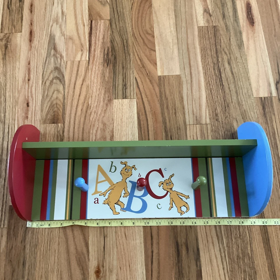 Dr. Seuss ABC Kids Room Shelf Marvin Mooney Dog Green Red Blue Striped 9x19” - Image 2 of 4