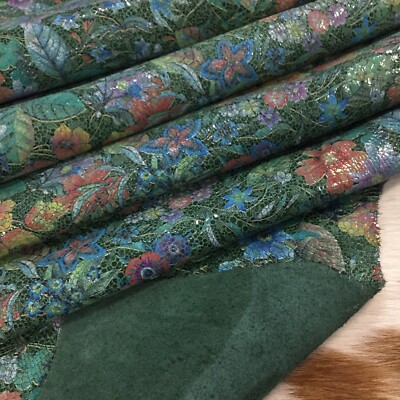 Green Snake Floral Embossed Cow Leather Sold and Cut by the Square Foot