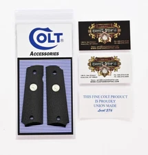 Colt 1911 Full Size Factory Silver Medallions Black Lacquered, Checkered Grips