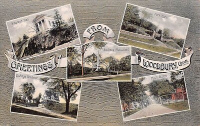 WOODBURY, CT ~ Greetings from Woodbury Multi-Vuew PC, Pub. by Graef, mailed 1910