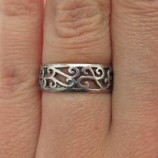 925 Sterling Silver Vintage Swirl Oxidized Band Ring Size 7.25