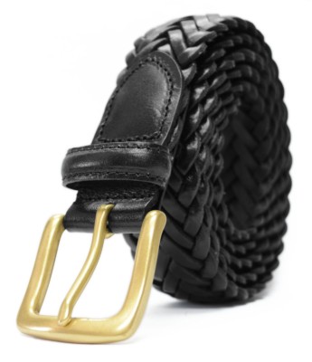 796-Full Grain Cowhide Leather Braid Belt SolidBrass Buckle  display picture 1