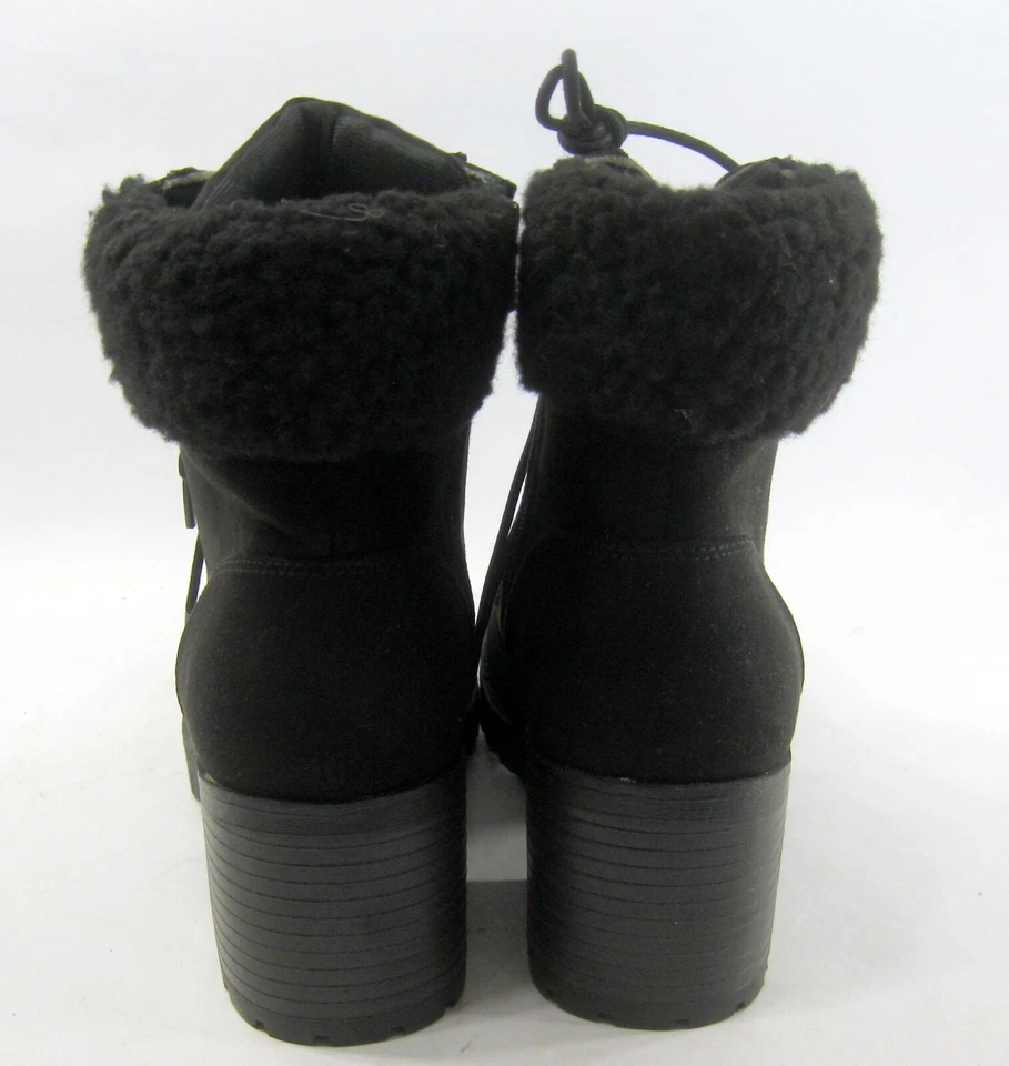 NUEVO Bambú Negro 2.5" Bloque Tacón Con Cordones Punta Redonda Botín Mujer Talla 11 Foto 4 de 4