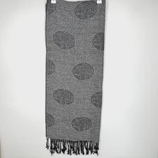 Pashmina Womens Large Rectangular Scarf Wrap Gray Black Medallion Fringes Silk