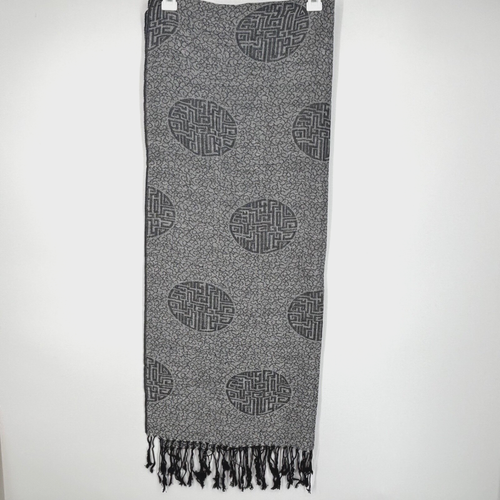 Pashmina Womens Large Rectangular Scarf Wrap Gray Black Medallion Fringes Silk - 第 1/8 張圖片