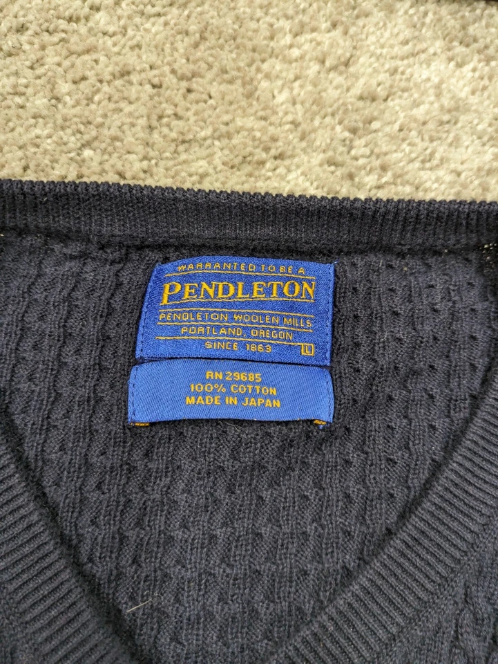 Pendleton Sweater Vest Cable Knit Mens Large Navy Blue V Neck Sleeveless Japan - Image 4 of 4