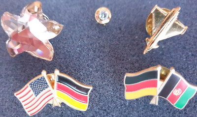 Modeschmuck : Anstecker, Ohrstecker, 2x Anstecker DEU - USA und DEU - AFG 