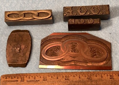 5 Antique Odd Fellows Print Blocks IOOF * HEART IN HAND  * 3 Rings LILLEY TP814