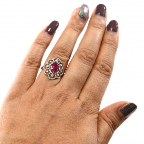 Madagascar Ruby Oval 1.70 Carat Halo Ring In14k White Gold With Diamonds (52496) - Picture 2 of 5