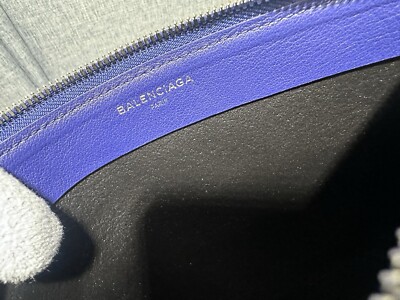Balenciaga Leather Explorer Campaign Logo Zip Clutch Pouch Blue