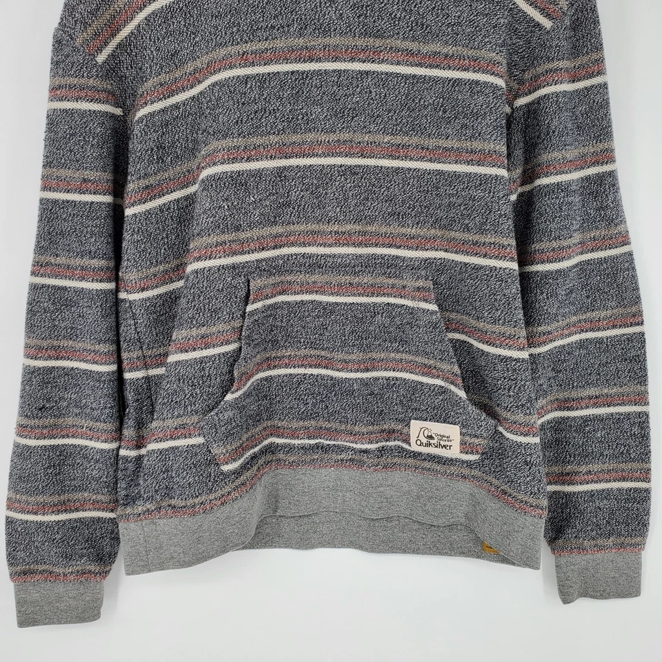 Sudadera con Capucha Quiksilver Niños Jóvenes Grande Gris Rojo Rayas Manga Larga Bolsillo Canguro Foto 3 de 4
