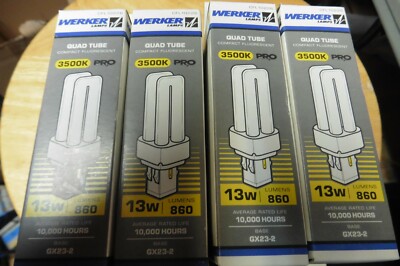 4 lot Bulb GX23-2 Quad tube 3500K Pro Fluorescent 10000 hrs 13W 860L CFL10226