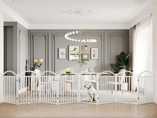 Metal No-Assembly Freestanding Dog Gate with Door Walk Through, Extra Wide 96",