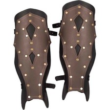 Medieval Leather Greaves, Studded Armor for LARP and Cosplay, Brown LARP