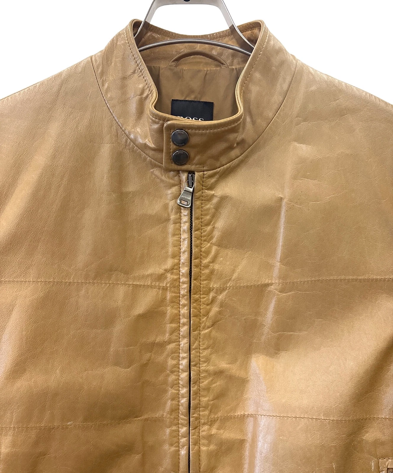 HUGO BOSS Single Leather Riders Jacket Men's Size 48 Brown image 3