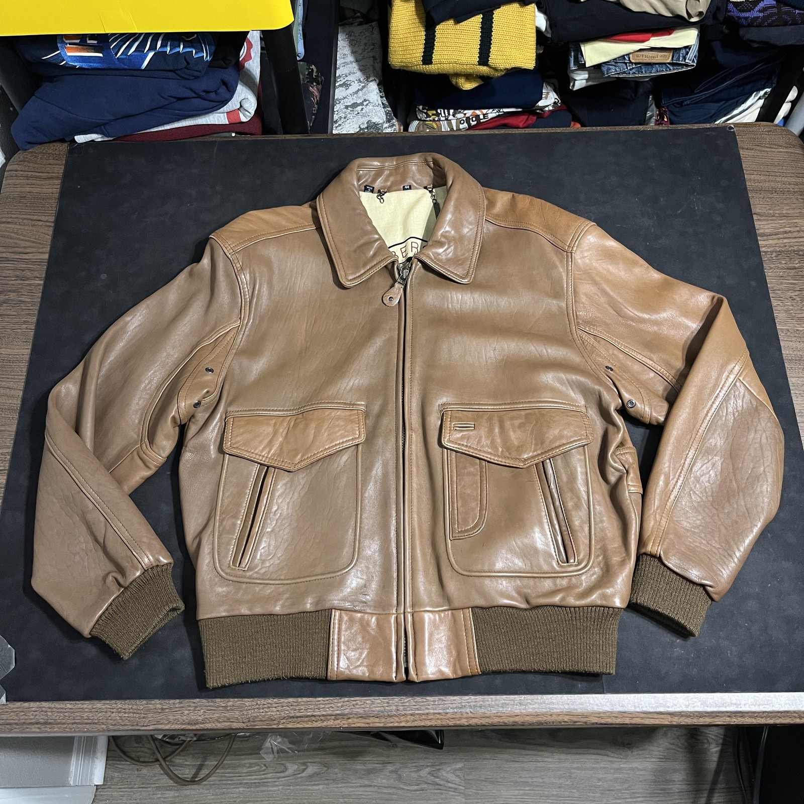 Top Gun Leather Bomber Jacket Members Only Voyager Vintage A2 Brown Flight Pilot