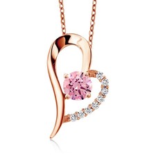 18K Rose Gold Plated Silver Pink Zirconia Heart Shape Pendant Necklace For