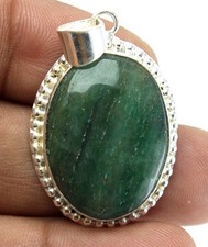 Handmade Green Gemstone Pendant Oval Cabochon Boho Statement Jewelry Silver Tone