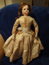 Antique doll French doll Jumeau closed mouth fashion doll dress antique earrings
