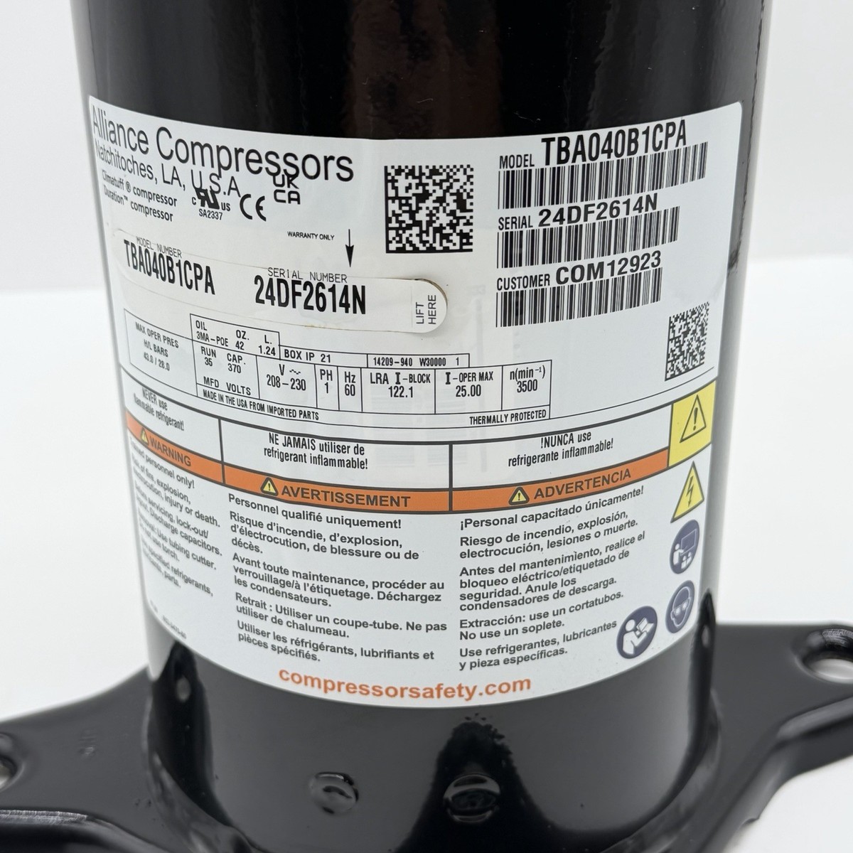 NEW ZPS40K6E-PFV-333 COMPRESSOR ZPS40K6E-PFV TBA040B1CPA 3.5 Ton