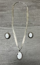 White Buffalo Turquoise Sterling Silver "P.A. Smith" Stamped Set Necklace Studs