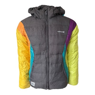 adidas Originals Gänsedaunen Puffer Jacke Herren M 95 Kapuze Mehrfarbig Grau P2P