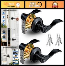 2 Pack Keyed Alike Entry Door Levers with Lock, Matte Black Handles, Security Se