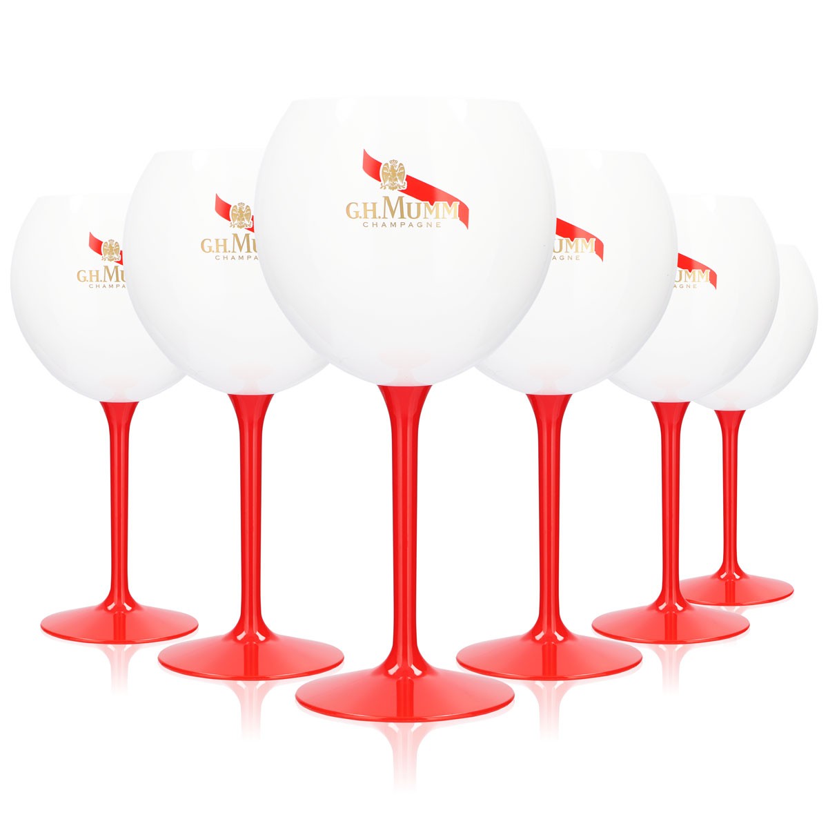 6er ebay von 1 G.H. Mumm Sekt Glas 0,62l Ballonglas Kunststoff Acryl Weiß roter