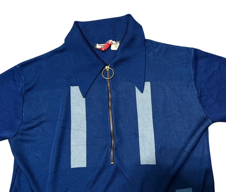 Camisa Vintage Años 60 Cremallera Frontal Acetato Cuello Daga Azul Para Hombre’s S MOD Continental Foto 2 de 4