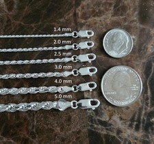 Solid Sterling Silver Diamond Cut Rope Chain Necklace/Bracelet Lengths - Italy