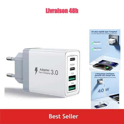 Chargeur USB C 40W 4 Ports Aioneus PD QC Adaptateur Secteur Rapide - Photo 1/4