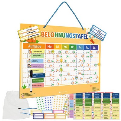 Playtastic Kinder-Belohnungstafel mit 100 Aufgaben, 350 Magnete, 42 x 32 cm