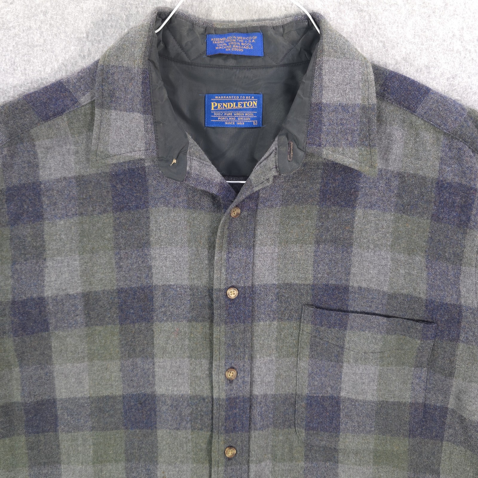 Pendleton Virgin Wool Gray Flannel Plaid Outdoors… - image 1