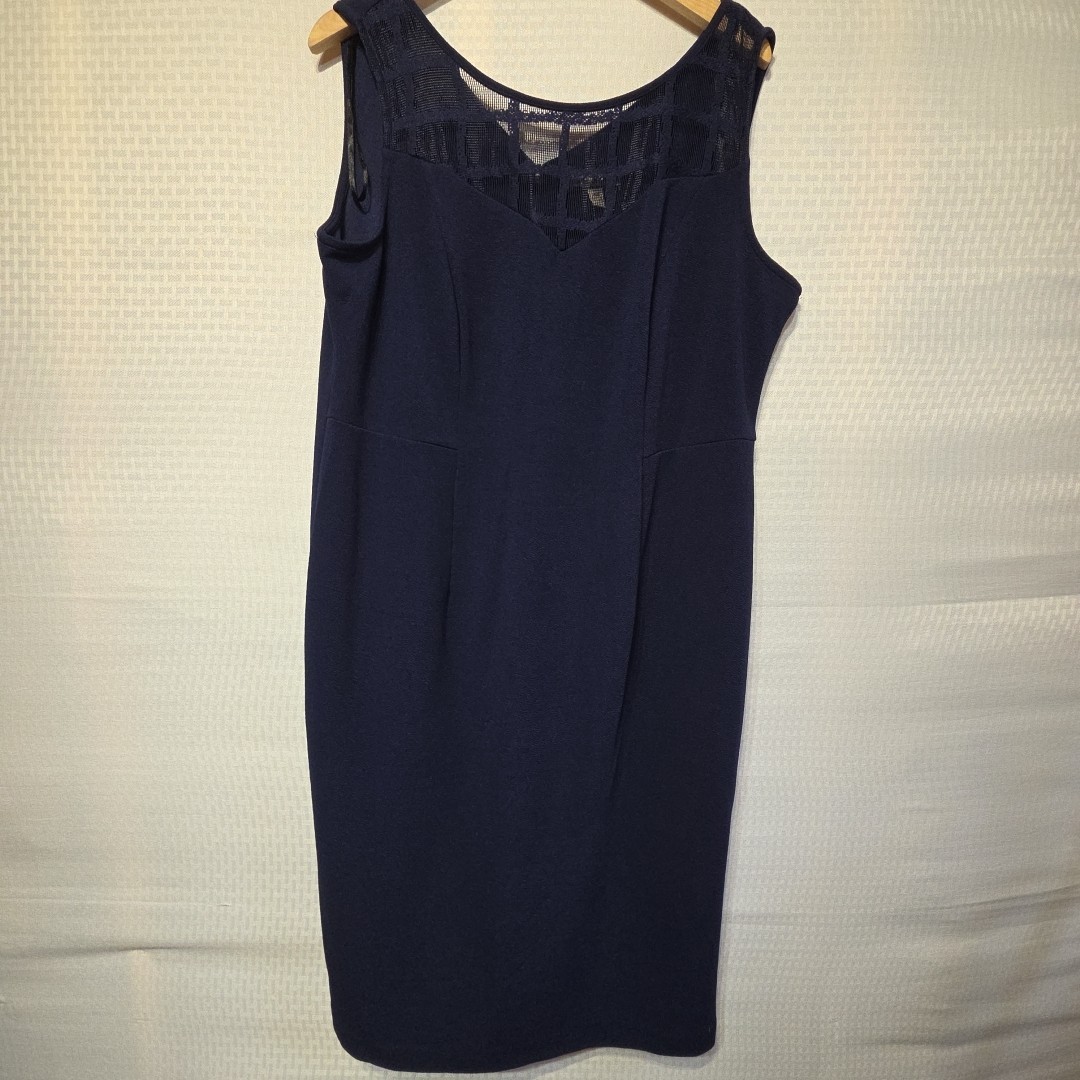 Maya Brooke Women’s 16W Navy Blue Sheath Dress Mesh Illusion Neckline Crepe