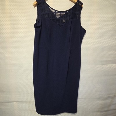 Maya Brooke Women s 16W Navy Blue Sheath Dress Mesh Illusion Neckline Crepe