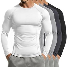 4 Pcs Mens Compression Shirts Medium White, Light Gray, Dark Gray, Black