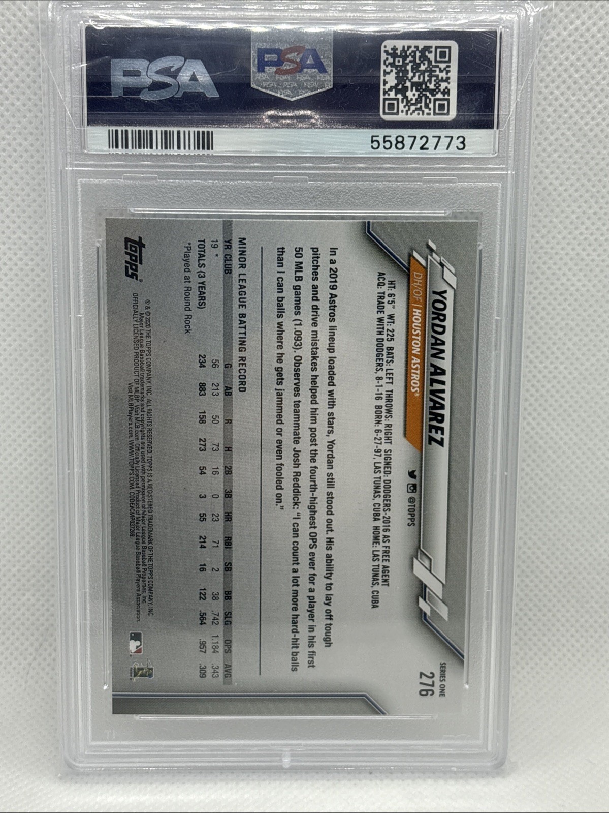 2020 Topps #276 Yordan Alvarez Gold Stars RC PSA 10 - Astros #276 view 2