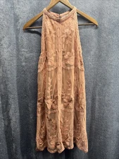 Wishlist Apparel Talia Halter Dress Woman’s Size Small Brown Embroidered