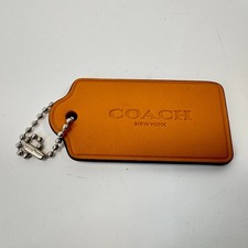 Coach 2.5" Hang Tag Logo Charm Brown Gold Embossed Leather w/ Ball Chain