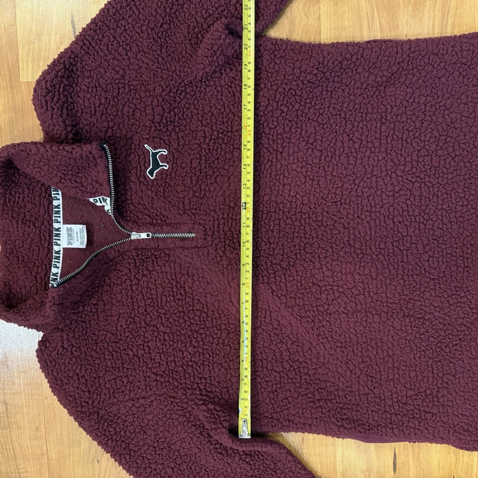 Suéter Y2K DE COLECCIÓN ROSA Victoria's Secret Mediano Rojo Sherpa Manga Larga 1/4 Cremallera Foto 3 de 4