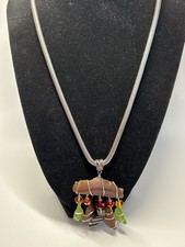 Handmade Wire Wrapped Sea Glass Pendant Necklace Brown, Green Amber Dangles