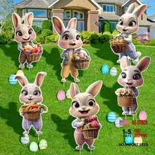 6 PCS Easter Bunny Decorations Outdoor - Large Easter Bunny Yard Signs -