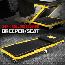 36" 2-in-1 Rolling Garage Mechanic Folding Z-Creeper Car Seat Stool Chair Yellow