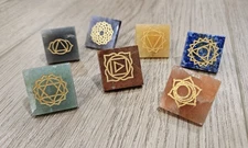7 CHAKRA Natural Stones Engraved SMALL PYRAMID SET