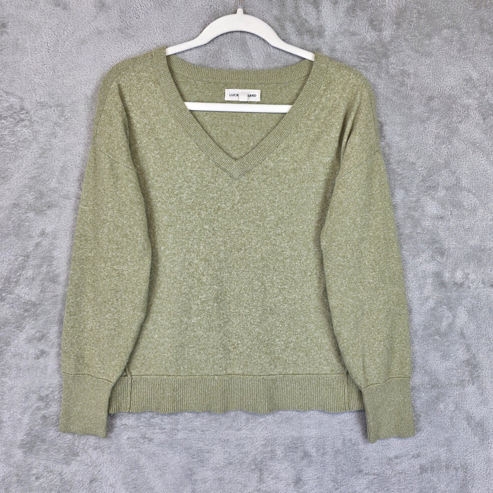 Lucky Brand Sweater Womens Medium Green V Neck Long Sleeve Soft Knit Pullover