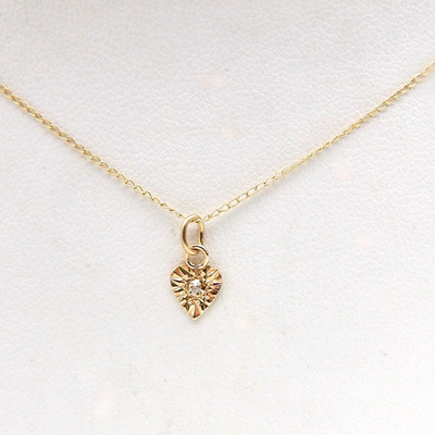 Massiver 14k Gold Mein erster Diamant Herz Baby Anhänger Kind Halskette 12 Zoll Neu