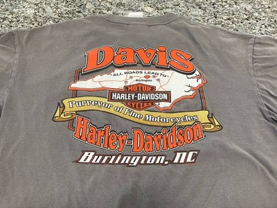 Vintage Harley Davidson T Shirt Davis Burlington NC Size Large Gray
