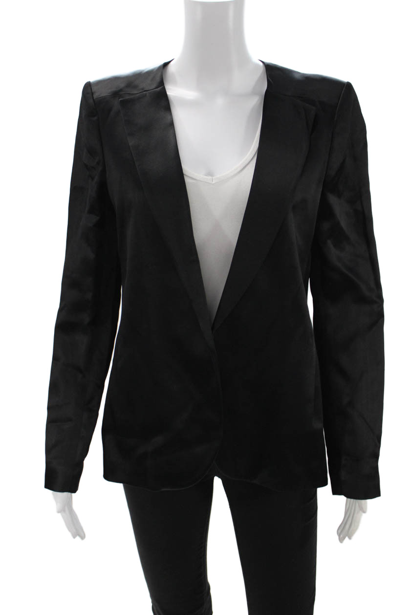 Theory Womens Black Classic V Neck Long Sleeve Blazer Size 12Free Shipping in US $100+ Orders | $6.95 Orders Below